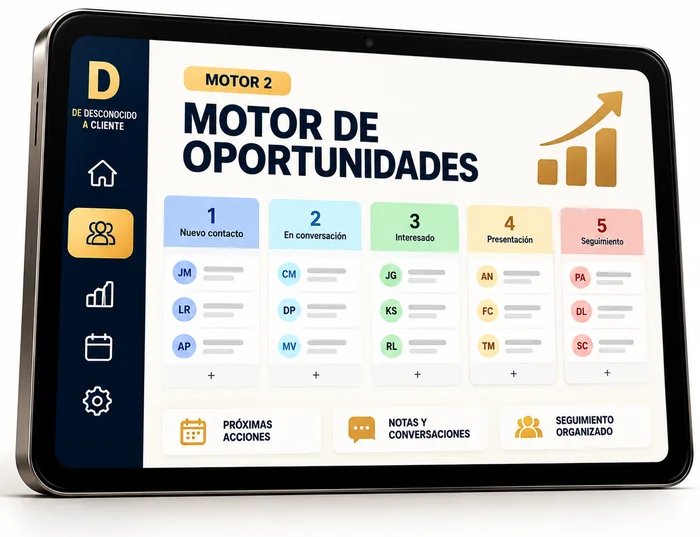 Vista de Motor de Oportunidades en una tablet
